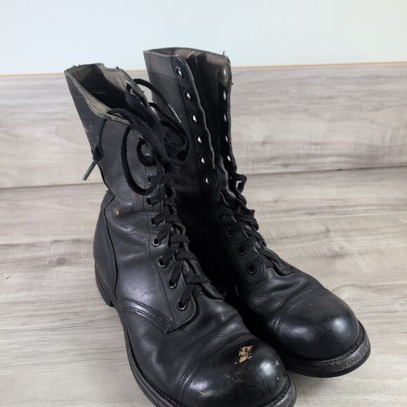 Vtg 1950's 60's US Black Military Cap Toe Combat Boots Sz 10 R KG Vintage - Picture 3 of 16